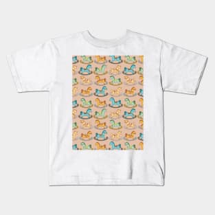 Cute and Adorable Rocking Horse Seamless Pattern Design Kids T-Shirt